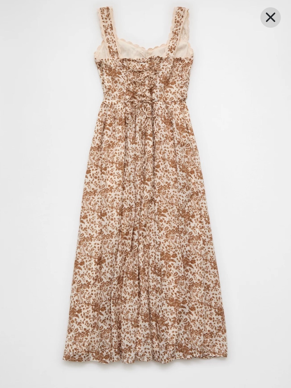 American Eagle Outfitters Cream and Brown Floral Midi Dress - Picture 4 of 13